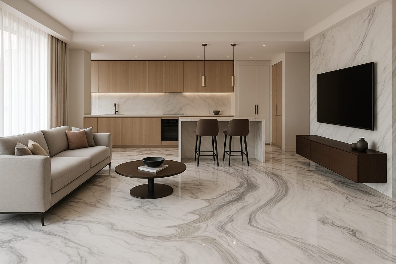 Modern Interior Designs with White Marble Flooring