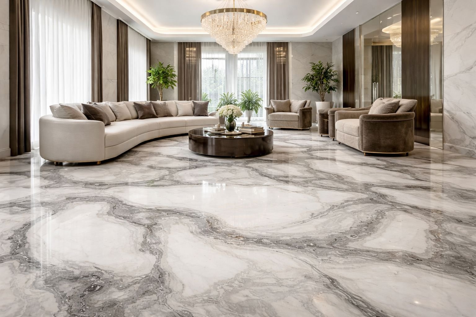 Modern Interior Designs with White Marble Flooring