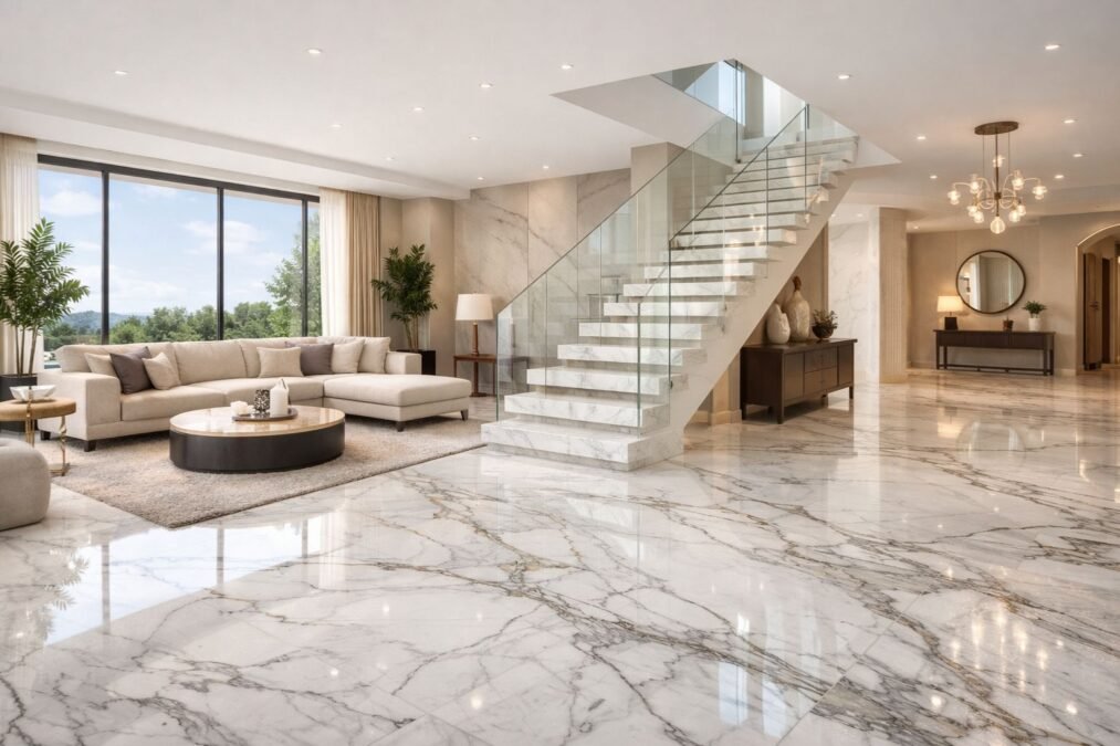 Modern Interior Designs with White Marble Flooring