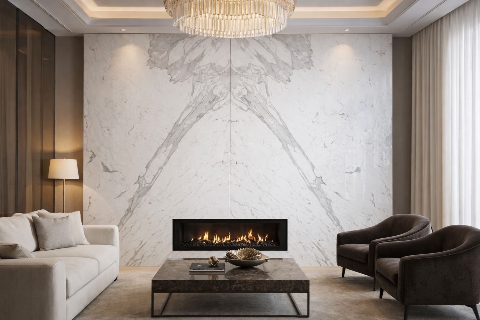 Elegant Marble Walls That Enhance Living Room Design statuario marble