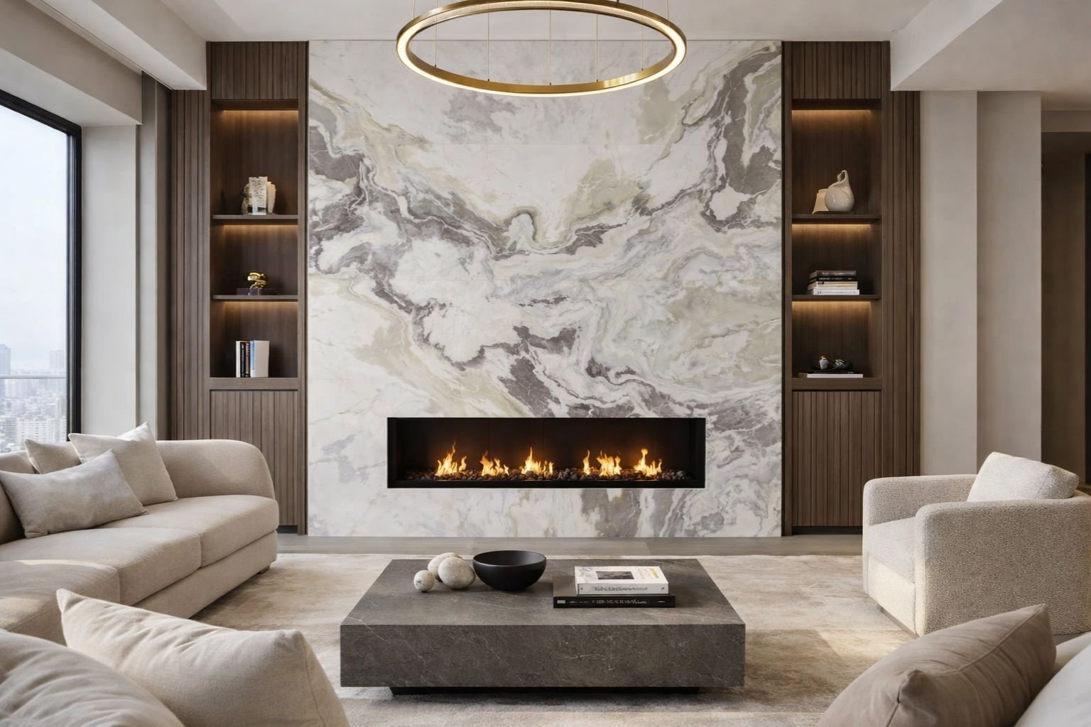 Elegant Marble Walls That Enhance Living Room Design Dover White Marble