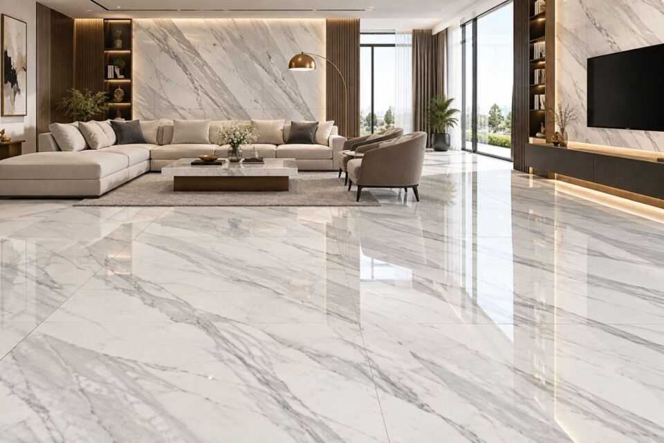 Statuario Marble Flooring for Large Living Rooms