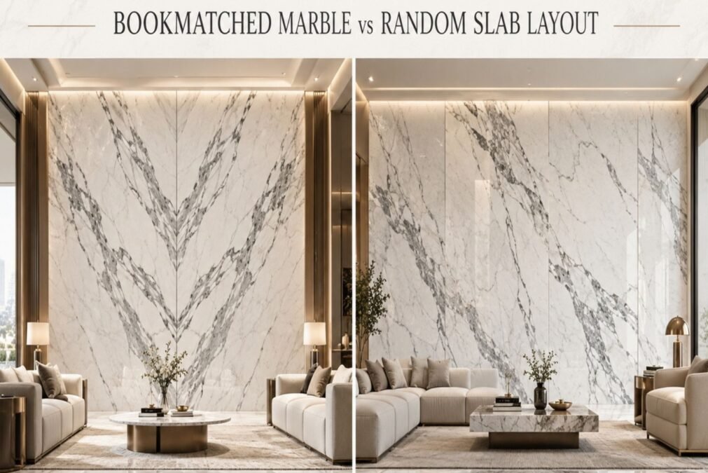Bookmatched Marble vs Random Slab Layout: Which Creates a Better Visual Result? BOOKMATCHED MARBLE vs RANDOM SLAB LAYOUT