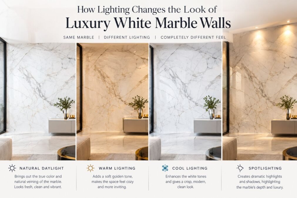 How Lighting Changes the Look of Luxury White Marble Walls How Lighting Changes the Look of Luxury White Marble Walls