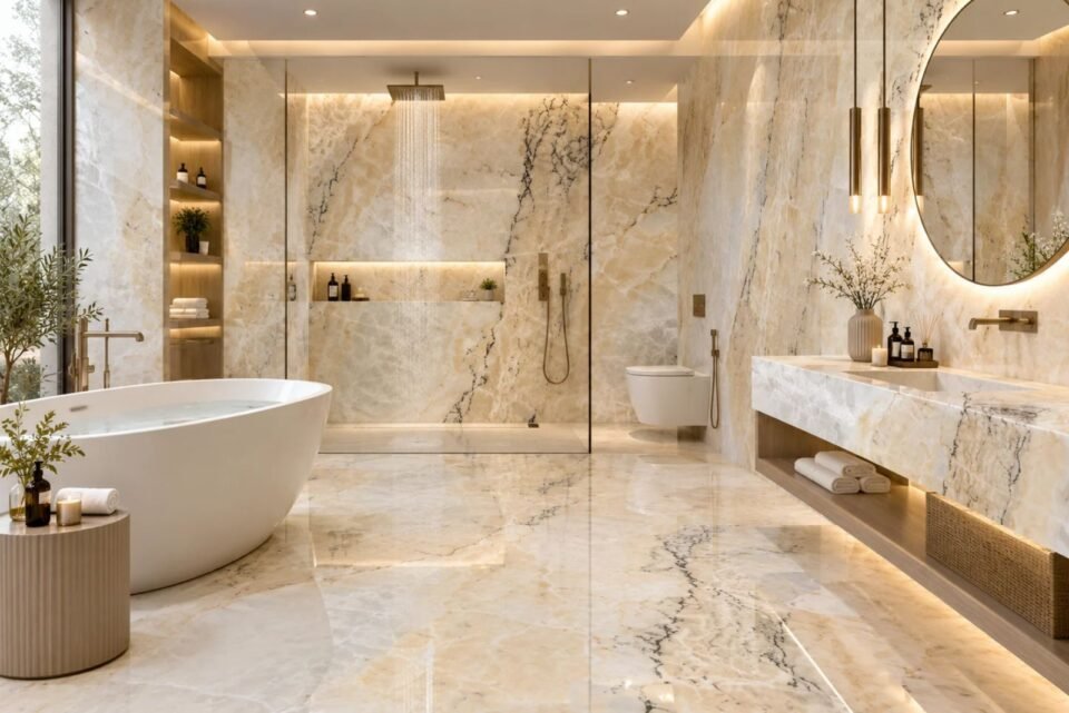 How to Design a Spa-Inspired Bathroom Using Michelangelo Marble
