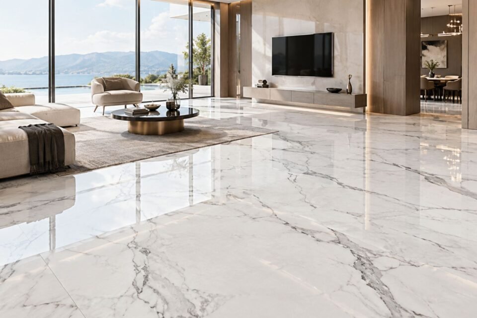 White Marble Flooring Layout Ideas
