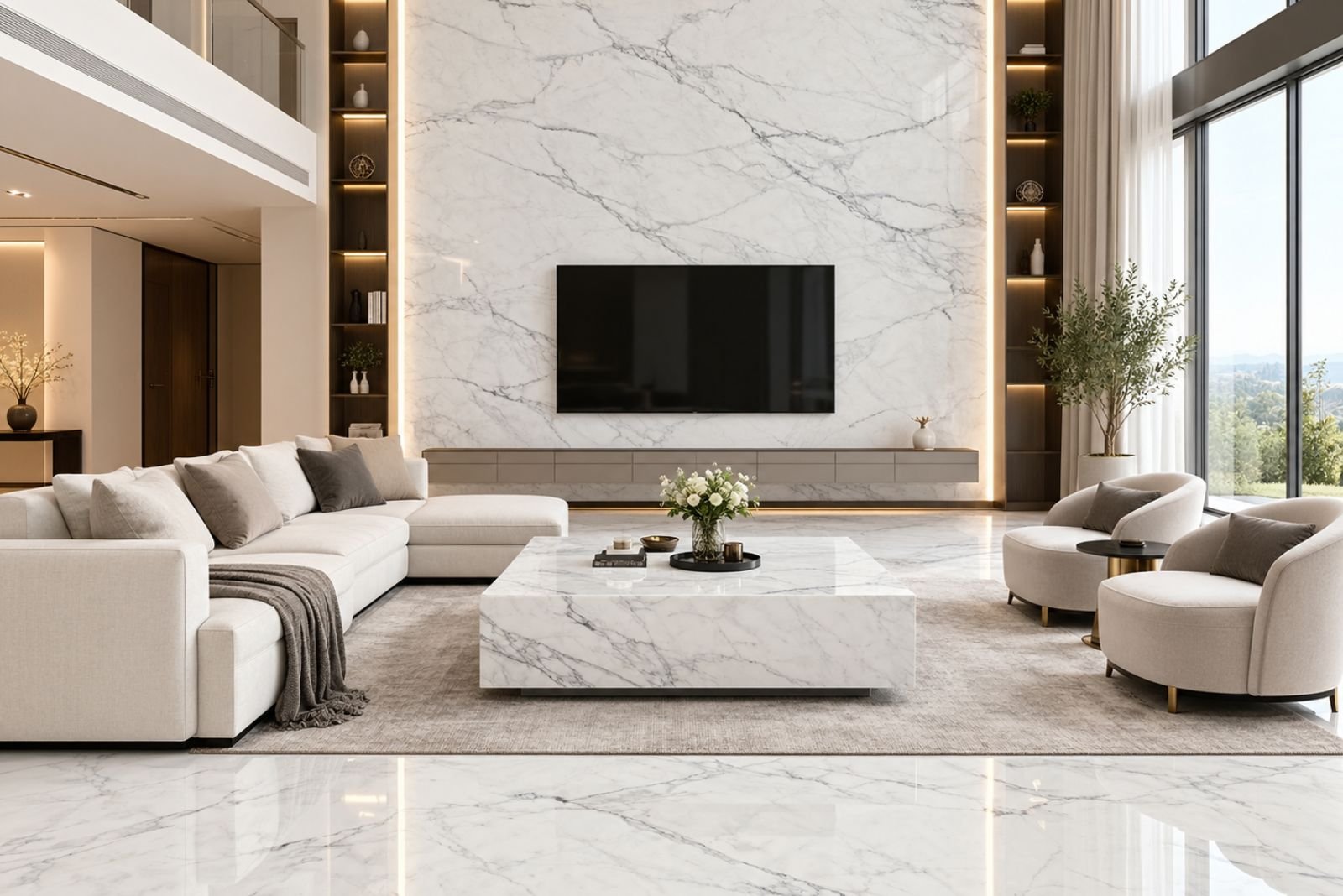 How to Coordinate White Marble Flooring With Staircases and Wall Cladding White Marble Flooring, Staircase & Wall Cladding